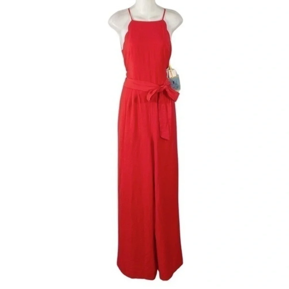 NWT Cece Cherry Rose Scalloped Halter Neck Jumpsuit Medium M